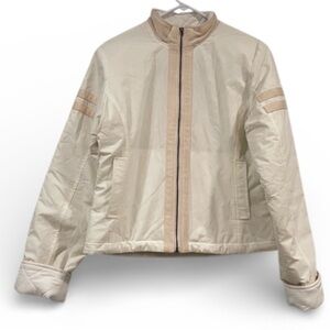 James Perse 100% Cotton Quilted Jacket Cream/ Off White Jacket W/ Tan Stripe NWT